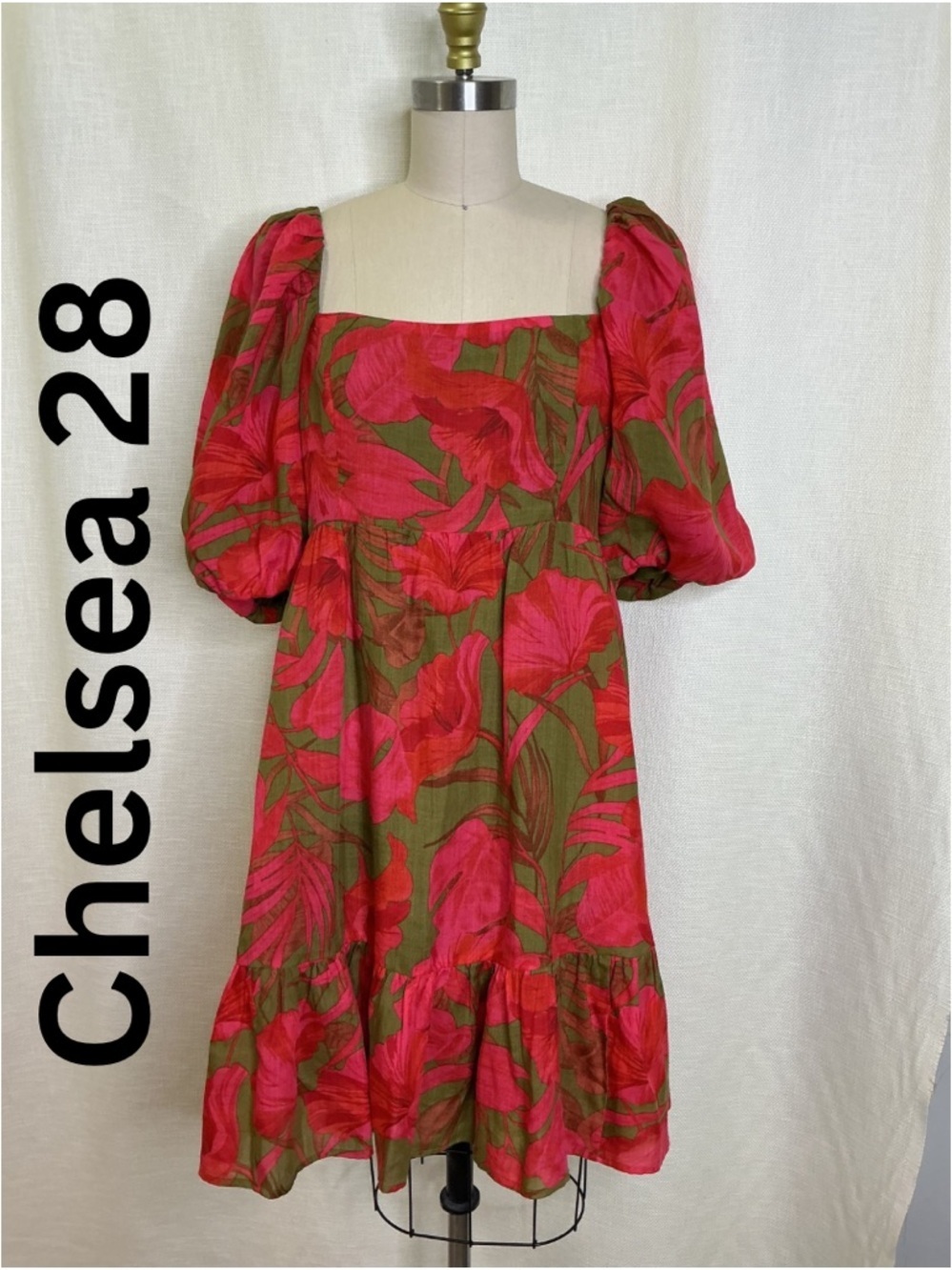 Chelsea28 Floral Puff Sleeve Mini Dress Pink Green Boho Size M Cute